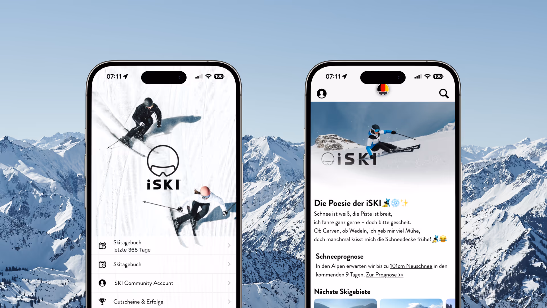 Pagina iniziale e dell'account dell'App iSki