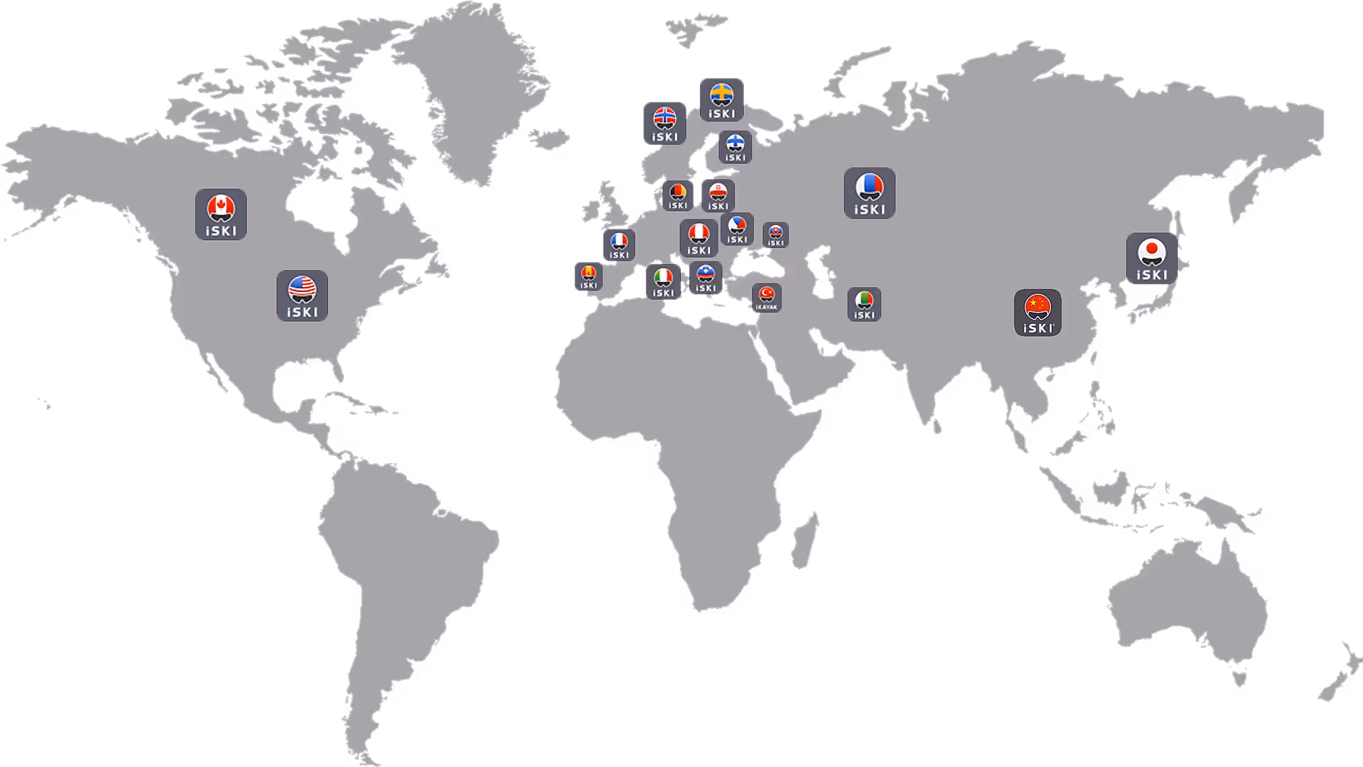 Mappa del mondo con i Paesi in cui è disponibile l'app iSKI.
