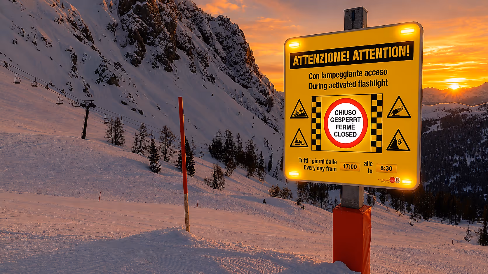 Segnaletica chiusura piste NEW con tramonto
