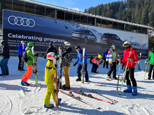 MAXI Impact at the start of Pradalago gondola lift in Madonna di Campiglio